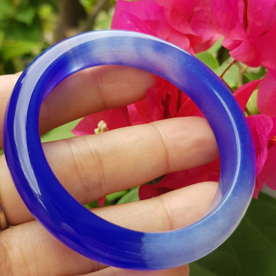Vòng tay Nữ  Bản Hẹ Đá Mã Não Xanh Dương Đậm nhạt 1 bên đều đẹp Vòng tay Ni 52mm x Cao 11mm x dầy 8mm Nữ mệnh Thủy mệnh môch 50kg - 54kg đeo ạ