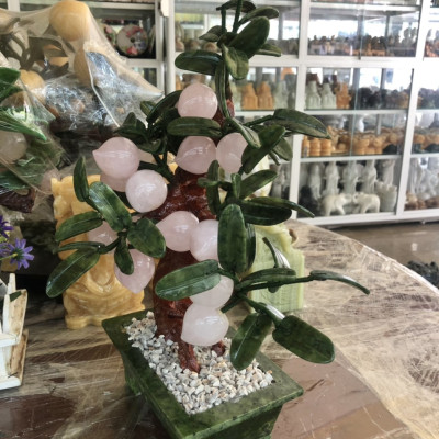 Cây Đào phong thủy đá thạch anh hồng 18 quả - Cao 40 cm