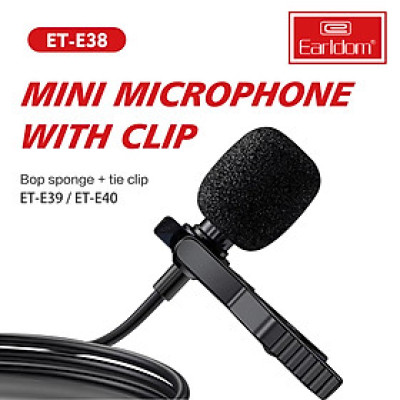 Mic Thu Âm Chân 3.5mm Dành Cho Điện Thoại, Máy Quay, Máy Trợ Giảng Earldom E38 Kèm Jack Tai Nghe 3.5mm - Hàng Chính Hãng