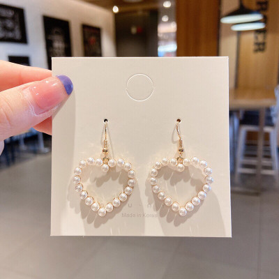 Bông Tai, Khuyên Tai Silver S925 Hình Trái Tim Đính Ngọc Trai Ulzzang Hàn Quốc