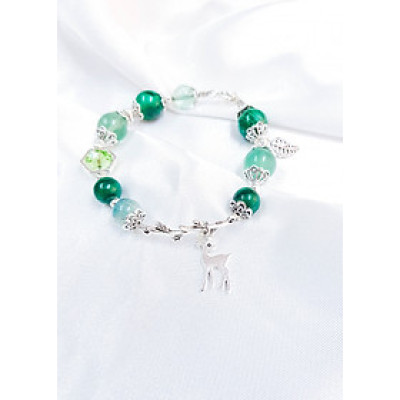 Vòng tay mệnh mộc, hỏa đá fluorit, đá khổng tước mix đá pha lê+ charm lá tì hươu LAT.112