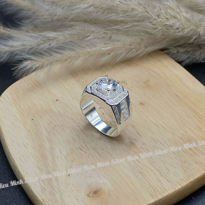  Nhẫn Nam Bạc Ta Đính Đá Cao Cấp Bạc Hiểu Minh NA040 