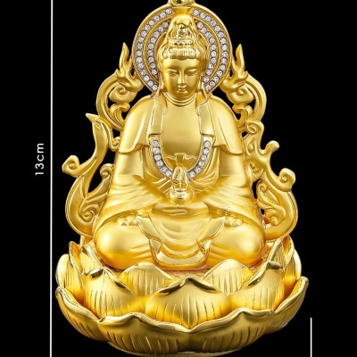 Tượng Phật Quan Âm bằng hợp kim mạ vàng ngồi đài sen để xe ô tô C13 (Tượng 2 mặt)