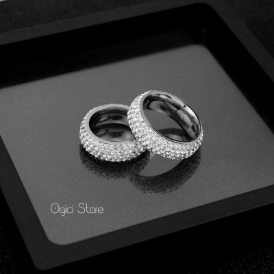 Nhẫn nam nữ thép không gỉ thời trang, Nhẫn nam họa tiết đính đá lấp lánh phong cách thanh lịch