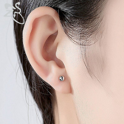 Bông tai bạc - Hoa tai BẠC HIỂU MINH HT340 bi cầu tròn nữ tính đơn giản 