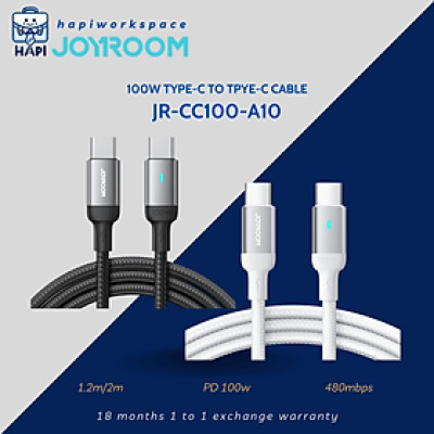 Cáp sạc bọc dù C to C hàng chính hãng Joyroom 100W, đèn tín hiệu, đầu kim loại