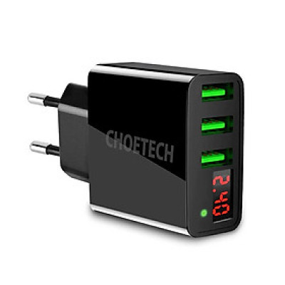 Cóc củ sạc nhanh 3 cổng USB hiệu CHOETECH C0026US cho điện thoại / máy tính bảng Samsung iPhone Huawei Oppo Xiaomi (sạc nhanh 2.4A / Port, 3 Port USB, Max 3A, trang bị LED hiển thị) - hàng chính hãng