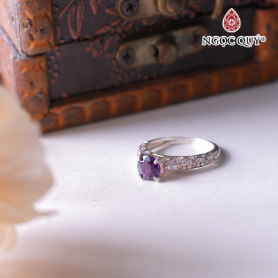 Nhẫn bạc nữ đá thạch anh tím đường kính 17 mm mệnh hỏa. thổ - Ngọc Quý Gemstones
