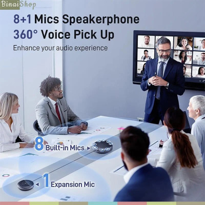 Emeet Luna Plus Kit - Loa Kèm Micro Họp Trực Tuyến, Chống Ồn VoiceIA, Bluetooth 5.0, 8+1 Micrô Dành Cho Nhóm 14 Người- Hàng chính hãng