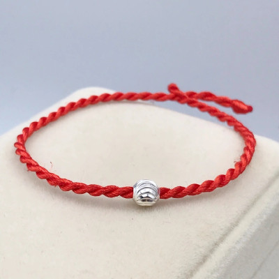 Lắc Tay Nữ Bạc Hiểu Minh LTU528 Chỉ Đỏ Mix Bi Bạc Phay