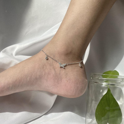 Lắc chân bạc 925 butterfly treo tiny đính pha lê xinh xắn dễ thương Dế Bạc – LC4392