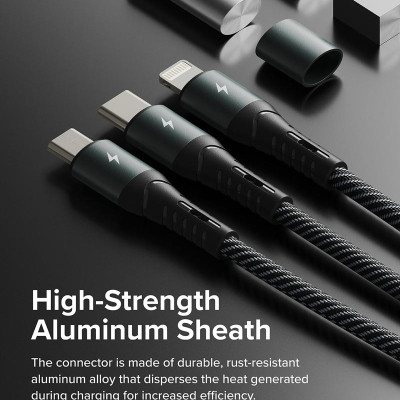 Cáp sạc nhanh đa năng cho điện thoại/tablet RINGKE 3-in-1 Fast Charging Multi Cable 1.2M - Hàng Chính Hãng
