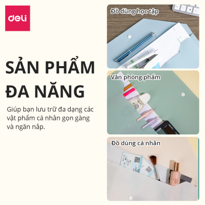 Túi file đựng tài liệu A4 Deli nhiều màu, clear bag bìa đựng tài liệu lưu trữ hồ sơ giấy tờ