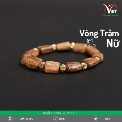 Vòng Trầm Hương Thiên Nhiên - Kiểu Đốt Trúc Đính Hạt Vàng Tĩnh Điện - Tinh Tế Cho Phái Nữ