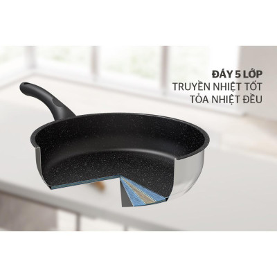 Chảo cạn Inox 5 đáy SUNHOUSE IN28M4, Đường kính 28 cm, Đáy 5 lớp truyền nhiệt tốt, 3 lớp chống dính bền, cao cấp - Hàng chính hãng