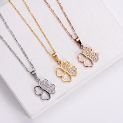Dây chuyền nữ titan thời trang mặt cỏ 4 bốn lá thép không gỉ trangsucpt có 3 màu sắc DCNUT69
