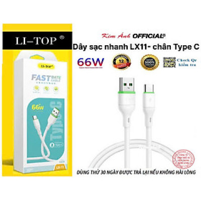 Dây sạc nhanh LI-TOP LX11 chân Type C (hộp giấy) công suất 66W, Kim Ánh cho dùng thử 30 ngày, bảo hành hàng chính hãng