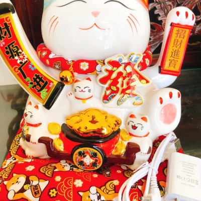 Tượng Mèo Thần Tài vẫy tay chiêu tài lộc 23cm bằng gốm sứ, mẫu giao ngẫu nhiên- Hàng chính hãng