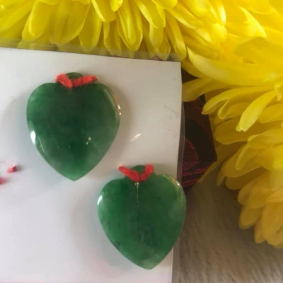 MẶT DÂY CHUYỀN TRÁI TIM XANH NGỌC ĐẬM SIZE 19MM X DẦY 5MM 100% ĐÁ CẨM THẠCH TỰ NHIÊN NỮ LÀM MẶT DÂY CHUYỀN ĐEO ĐẸP