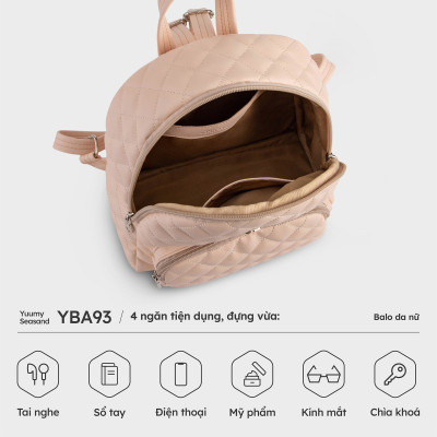 Balo Yuumy ( Thời trang nữ họa tiết hình thoi cỡ trung - Balo da Seasand YBA93 )