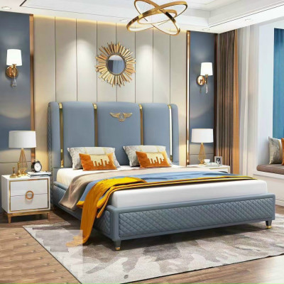 Giường ngủ Juno Sofa hiện đại bọc da cao cấp phối kim loại 