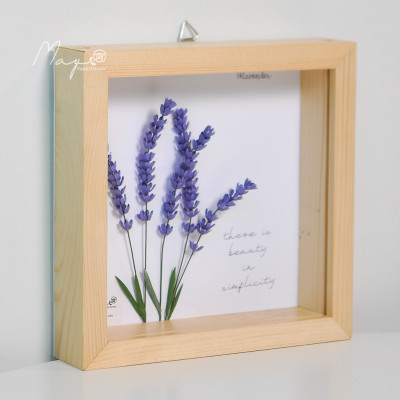 Tranh Hoa Giấy Handmade Trang Trí - Hoa Oải Hương MAYPAPERFLOWER Khung Gỗ Size 19x19cm