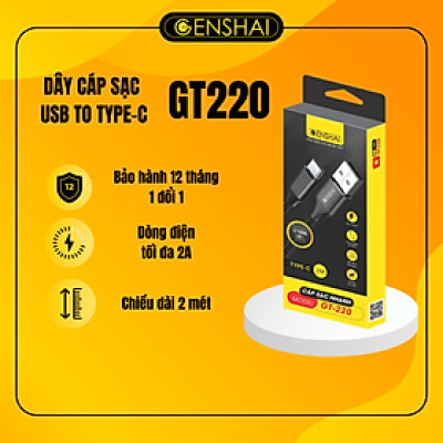 Cáp sạc Type C hàng chính hãng GENSHAI GT220 2m cho điện thoại di động và máy tính bảng | Bảo hành 12 thang 1 đối 1 | Made in Việt Nam