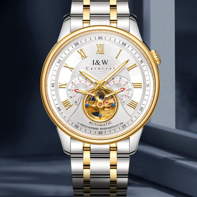 Đồng hồ nam chính hãng IW Carnival IW613G-1,Kính sapphire chống xước,Chống nước 50m,BH 24 tháng,Máy Cơ Automatic nhật bản,dây thép không gỉ 316L,mặt trắng dây trắng vàng lộ cơ 