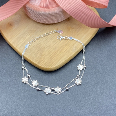 Lắc Tay Bạc 925 Bông Tuyết Dây Kép BẠC HIỂU MINH LTU655