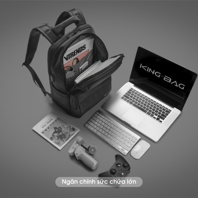 Balo laptop KINGBAG MARCUS 15”, nhiều ngăn sức chứa lớn, tích hợp USB, trượt nước, đai buộc vali, màu đen - Hàng chính hãng