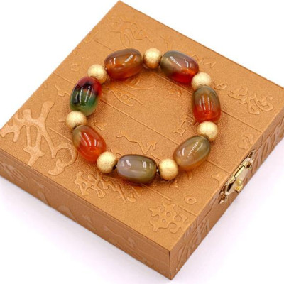 Chuỗi đeo tay - thạch anh xanh cam bầu 17mm VTAXCBLHVT1 - kèm hộp gỗ - hợp mệnh Hỏa, mệnh Thổ