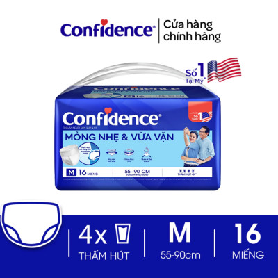 Tã quần người lớn Confidence Slim&Fit mỏng nhẹ vừa vặn size M gói 16 miếng