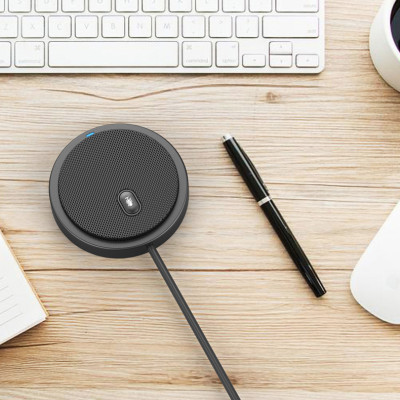 Micro thu âm đa hướng 360 độ để bàn UM02 dùng cho họp hội nghị trực tuyến chân cắm USB có LED- hàng nhập khẩu