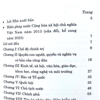 Sách - Hiến Pháp Nước Cộng Hòa Xã Hội Chủ Nghĩa Việt Nam Năm 2013 (Sửa Đổi, Bổ Sung Năm 2025)
