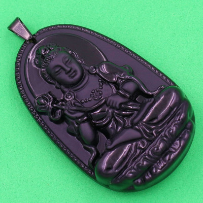 [Tuổi Ngọ] Mặt Dây Chuyền Phật Đại Thế Chí Bồ Tát Đá Thạch Anh Đen Size Nhỏ 3.6cm & Size Lớn 5cm - Tặng Kèm Móc Inox - Phong Thủy 868 - May Mắn - Bình An