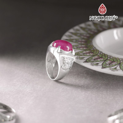Nhẫn bạc nam mặt đá Tỳ hưu ngọc bích  19x14mm Ni19 mệnh hỏa , mộc - Ngọc Quý Gemstones