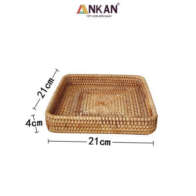 Khay Trang Trí Mây Tre Đan ANKAN – Rổ Vintage Handmade Đựng Trái Cây, Bánh Kẹo, Mỹ Phẩm, Trà Bánh