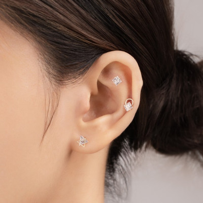 Khuyên Tai Vàng 14KY - Square Cubic Piercing Korean Style - MOON Jewelry