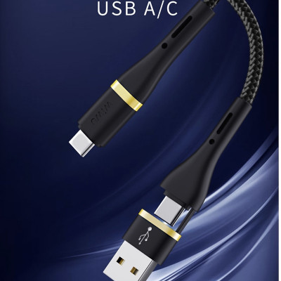 Dây cáp sạc Type-C đa năng USB-C + USB-A ra Type C hiệu WIWU ED-106 sạc nhanh QC 3.0, tốc độ truyền dữ liệu 480Mbps, 2 input tiện dụng (USB-C và USB-A), Chip sạc thông minh - Hàng nhập khẩu