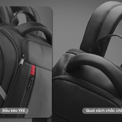 Balo laptop 15” KINGBAG HORMES thời trang, nhiều ngăn rộng rãi, ngăn lót cách nhiệt, jack cắm tai nghe, màu đen- Hàng chính hãng
