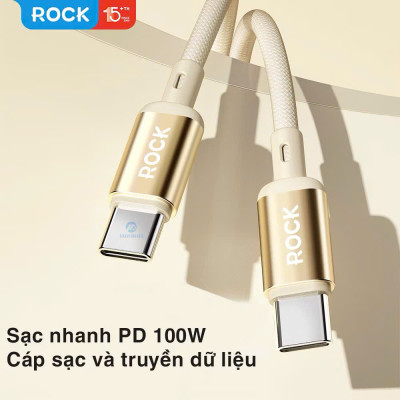 Dây cáp sạc nhanh 100W ROCKSPACE R18 chuẩn typeC to typeC - Hàng chính hãng bảo hành 12 tháng