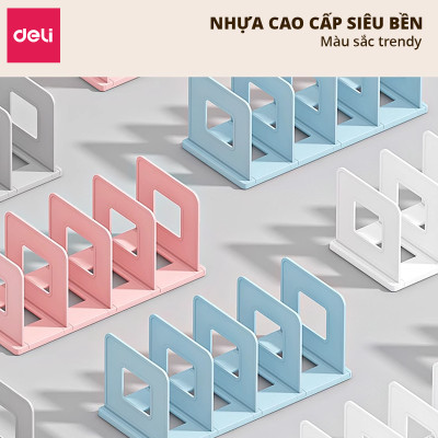 Giá Đựng Sách Để Bàn Deli - Kệ Chia 4 Ngăn Văn Phòng Học Sinh Sinh Viên - Chặn Sách Nhiều Ngăn Giúp Sắp Xếp Tài Liệu