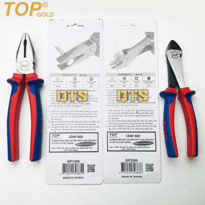 Bộ 2 kìm điện - cắt trợ lực chuyên nghiệp TOP GOLD 200mm, thép Hi-Cr cao cấp, thiết kế cộng lực tiết kiệm 50% lực bấm
