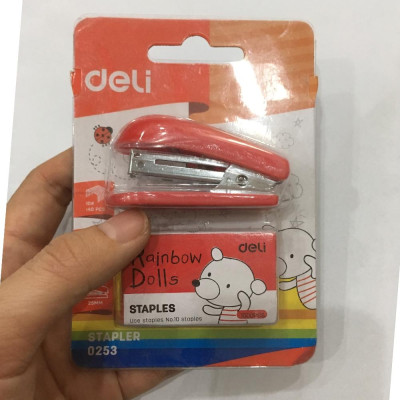 Dập Ghim Mini 10# + Lõi - Deli 253 - Màu Đỏ