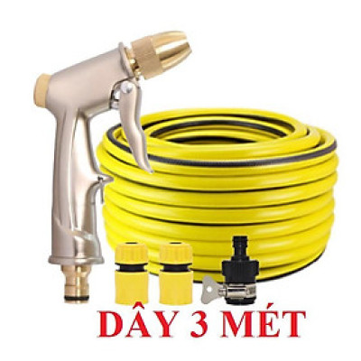 Bộ dây vòi xịt nước rửa xe, tưới cây . tăng áp 3 lần, loại 3m, 5m 206701-1 đầu đồng,cút,nối nhựa đen+ tặng đai