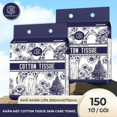 [Khăn Mặt Khô C&E 150 Tờ] Khăn Cotton Hữu Cơ – Khăn Lau Mặt Skincare, Tẩy Trang, Dùng 1 Lần, Mềm Mịn