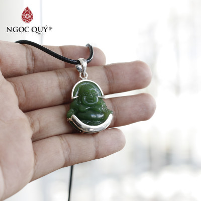 Mặt dây chuyền Di lặc đá ngọc bích bọc bạc s925 mệnh mộc, mệnh hỏa - Ngọc Quý Gemstones