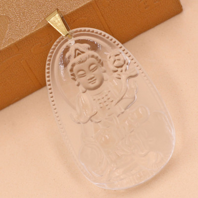 Mặt dây chuyền Phổ Hiền Bồ Tát thủy tinh trong 3.6cm MFBTT2 - phật bản mệnh tuổi Thìn, Tỵ - Mặt size nhỏ