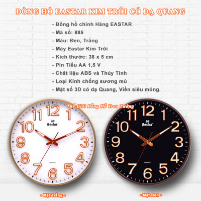 Đồng Hồ Treo Tường Cao Cấp DẠ QUANG EASTAR Mặt Tròn Lớn Viền Mỏng 38cm – Số nổi 3D – Máy NHẬT KIM TRÔI - Tặng Pin Maxell - BH 1 Năm - Treo Tường Decor Trang Trí Nhà Cửa