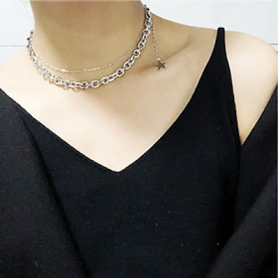 Vòng cổ dây chuyền thép phong cách Âu Mỹ 2 lớp cá tính nổi bật